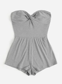 SHEIN EZwear Plus Twist Front Tube Romper - Grey - View 3
