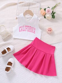 Bộ thời trang bé gái Xếp li Lá thư Giải trí - Nhiều màu - Xem 1