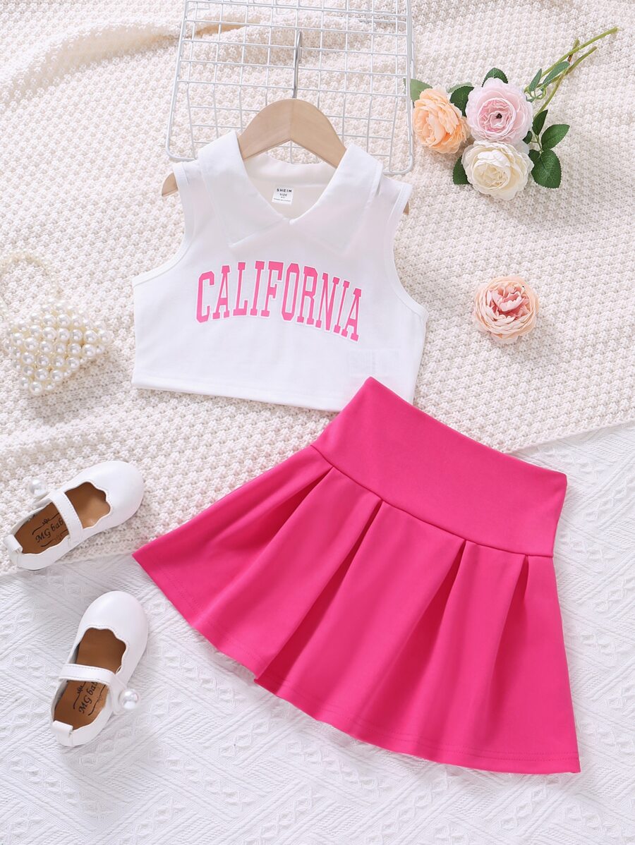 Bộ thời trang bé gái Xếp li Lá thư Giải trí - Nhiều màu - Xem 1