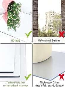 1 pieza Pegatina de espejo acrílico de 20*30cm para decoración del hogar (autoadhesiva, para dormitorio, baño, etc., no es un espejo real) Mejor regalo - Plateado - Ver 7