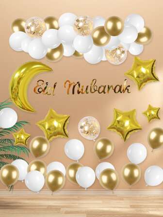 Set globo decorativo látex en forma de luna y estrella para Eid