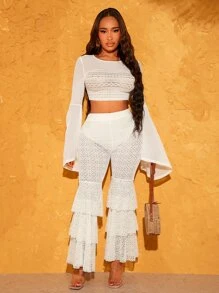 SHEIN SXY Áo nữ Xù cắt phân lớp màu trơn Gợi cảm - trắng - Xem 4