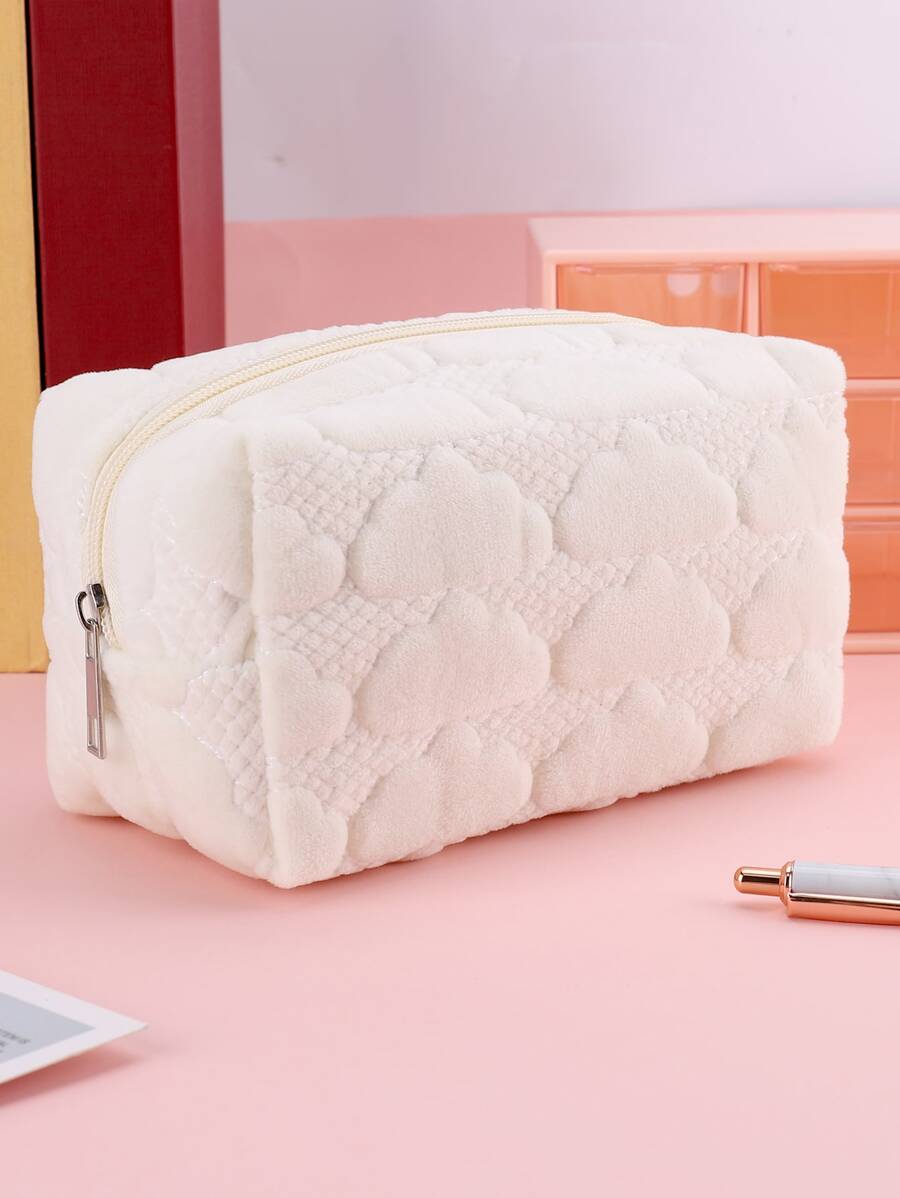 1入組雲朵簇絨鉛筆簡約風簇絨設計筆袋適用於收納筆橡皮擦 - 白色 - 查看 1