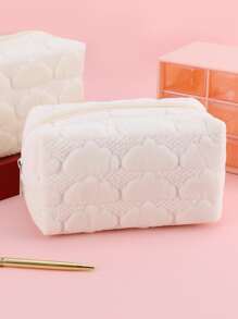 1入組雲朵簇絨鉛筆簡約風簇絨設計筆袋適用於收納筆橡皮擦 - 白色 - 查看 3