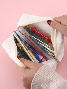 1入組雲朵簇絨鉛筆簡約風簇絨設計筆袋適用於收納筆橡皮擦 - 白色 - 查看 6