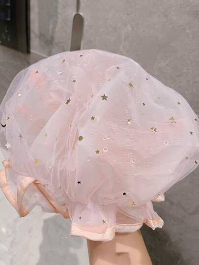 1 件亮片星星细节浴帽，粉色双层浴帽，用于淋浴，家居浴室装饰，秋季装饰，返校