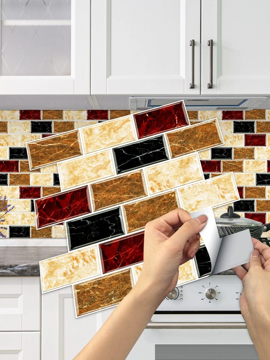 2 piezas/set Adhesivo de renovación de pared para cocina PVC cocina con patrón de ladrillo impermeable - Multicolor - Ver 1
