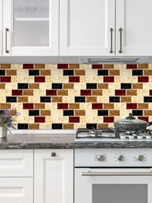 2 piezas/set Adhesivo de renovación de pared para cocina PVC cocina con patrón de ladrillo impermeable - Multicolor - Ver 3