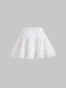 SHEIN MOD 網眼刺繡荷葉邊半身裙 - 白色 - 查看 2
