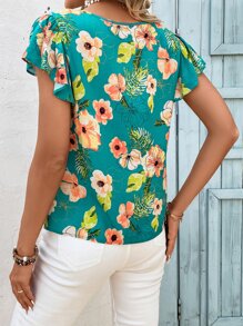 SHEIN VCAY Floral Print Butterfly Sleeve Blouse - Multicolor - View 2