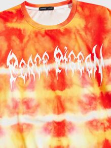 ROMWE MEN Guys Letter Graphic Tie Dye Pullover - Orange - View 3