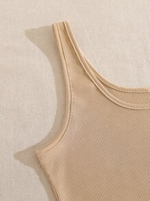 INAWLY Solid Ribbed Knit Tank Top - Khaki - View 5
