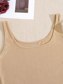 INAWLY Solid Ribbed Knit Tank Top - Khaki - View 6