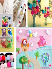 300pcs/set Color Block Pom Pom, Simple Polyester Felt DIY Decoration For Sewing - Multicolor - View 4