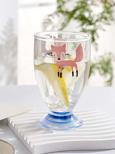 2入組卡通圖案透明杯子，卡通動物印花廚房水杯