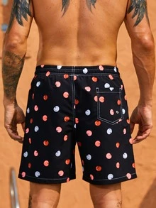Manfinity Hombres Shorts de natación con estampado de fruta de cintura con cordón - Negro - Ver 2