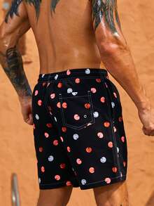 Manfinity Hombres Shorts de natación con estampado de fruta de cintura con cordón - Negro - Ver 3