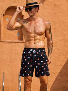 Manfinity Hombres Shorts de natación con estampado de fruta de cintura con cordón - Negro - Ver 4