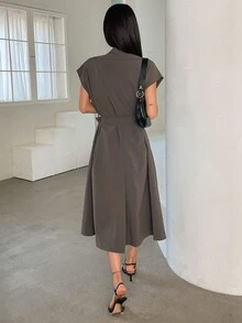 DAZY 雙排釦腰帶背心風衣外套 - 咖啡棕 - 查看 2