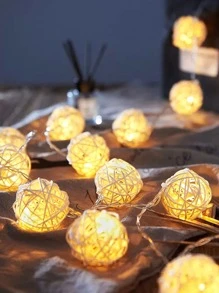 1串藤球灯，1.5/3/4.5米，现代球形设计，适用于家居装饰、卧室床头板、客厅墙面、圣诞树、儿童房装饰 - 黃色 - 查看 4