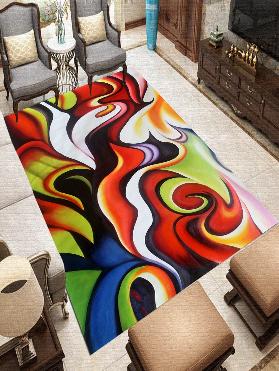 1pc Polyester Rug, Modern Graphic Pattern Floor Carpet For Living Room, Bedroom, All Season - Multicolor - View 1