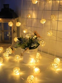 1串藤球灯，1.5/3/4.5米，现代球形设计，适用于家居装饰、卧室床头板、客厅墙面、圣诞树、儿童房装饰 - 黃色 - 查看 5