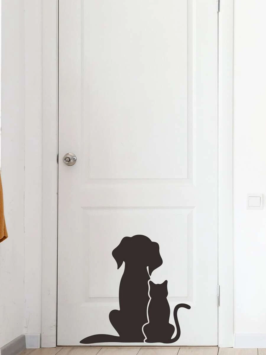 1入組PVC牆貼卡通狗圖案牆貼花適用於家居裝飾 - 黑色 - 查看 1