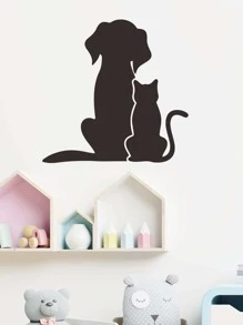 1入組PVC牆貼卡通狗圖案牆貼花適用於家居裝飾 - 黑色 - 查看 4