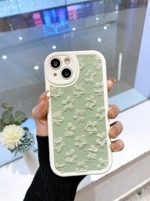 3d Lace Flower Decor Phone Case - Green - View 1