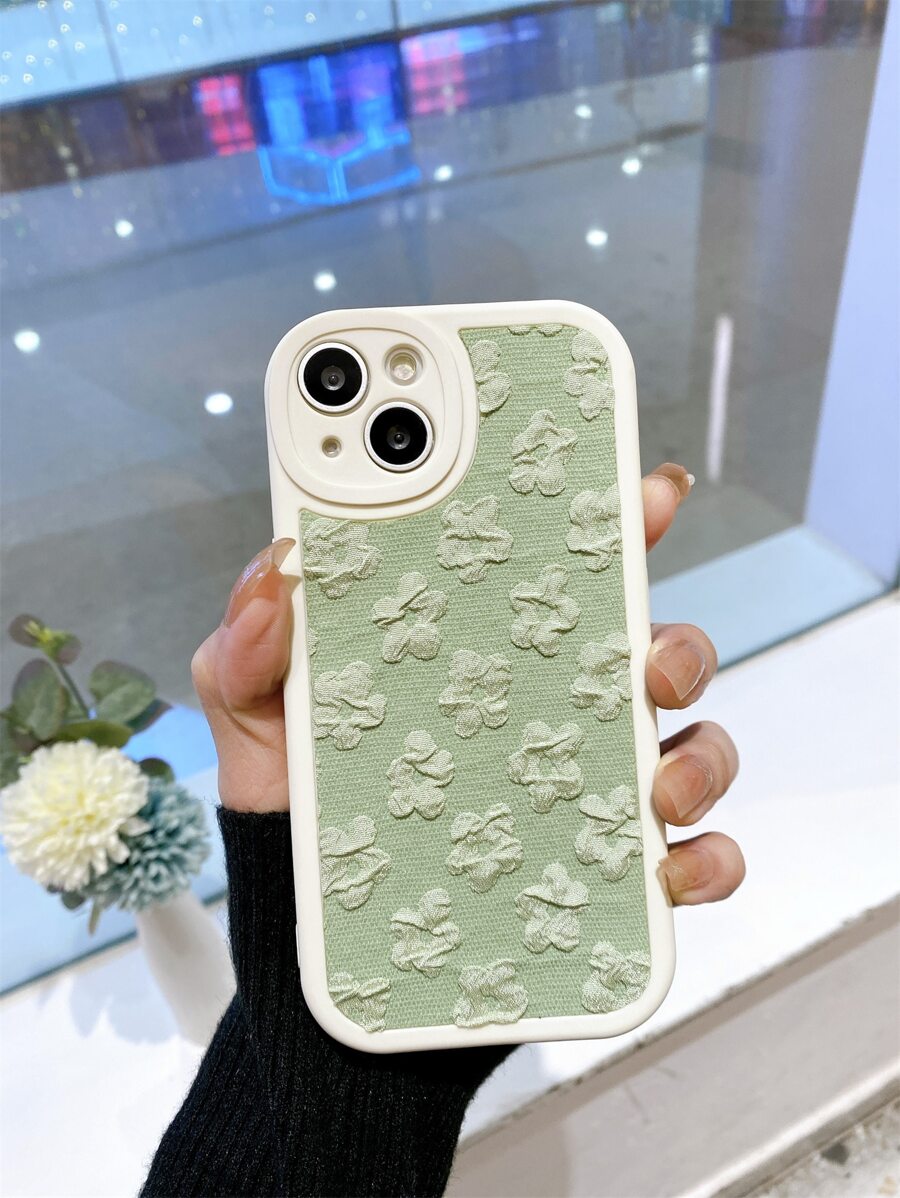 3d Lace Flower Decor Phone Case - Green - View 1