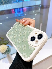 3d Lace Flower Decor Phone Case - Green - View 3