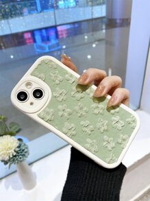 3d Lace Flower Decor Phone Case - Green - View 4