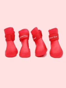 1 bộ/4 cái Silicone Không thấm nước & Không trượt Chó Giày dép Đối với Các hoạt động ngoài trời Có mưa Ngày - Đỏ - Xem 5