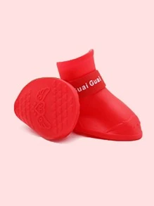 1 bộ/4 cái Silicone Không thấm nước & Không trượt Chó Giày dép Đối với Các hoạt động ngoài trời Có mưa Ngày - Đỏ - Xem 6