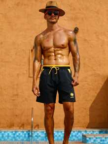 Surfspeed Men Letter Graphic Drawstring Waist Swim Trunks