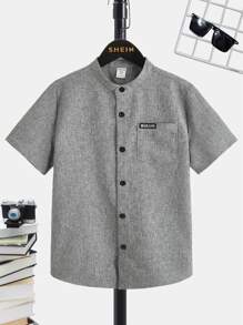 SHEIN 中學生男孩字母拼接細節口袋前衣