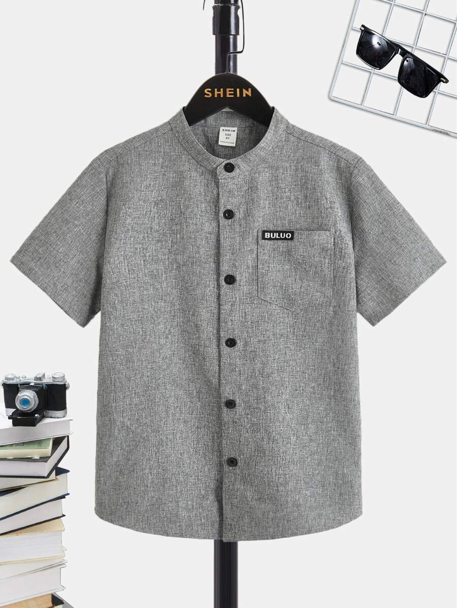 SHEIN 中學生男孩字母拼接細節口袋前衣