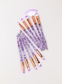 Juego de 10 brochas de maquillaje profesionales con mango de cristal sintético, incluye brochas para base, polvos, rubor, corrector, contorno y sombras de ojos. Juego de brochas de maquillaje, kit de brochas, set de maquillaje completo, regalo de maquillaje. - Morado - Ver 3