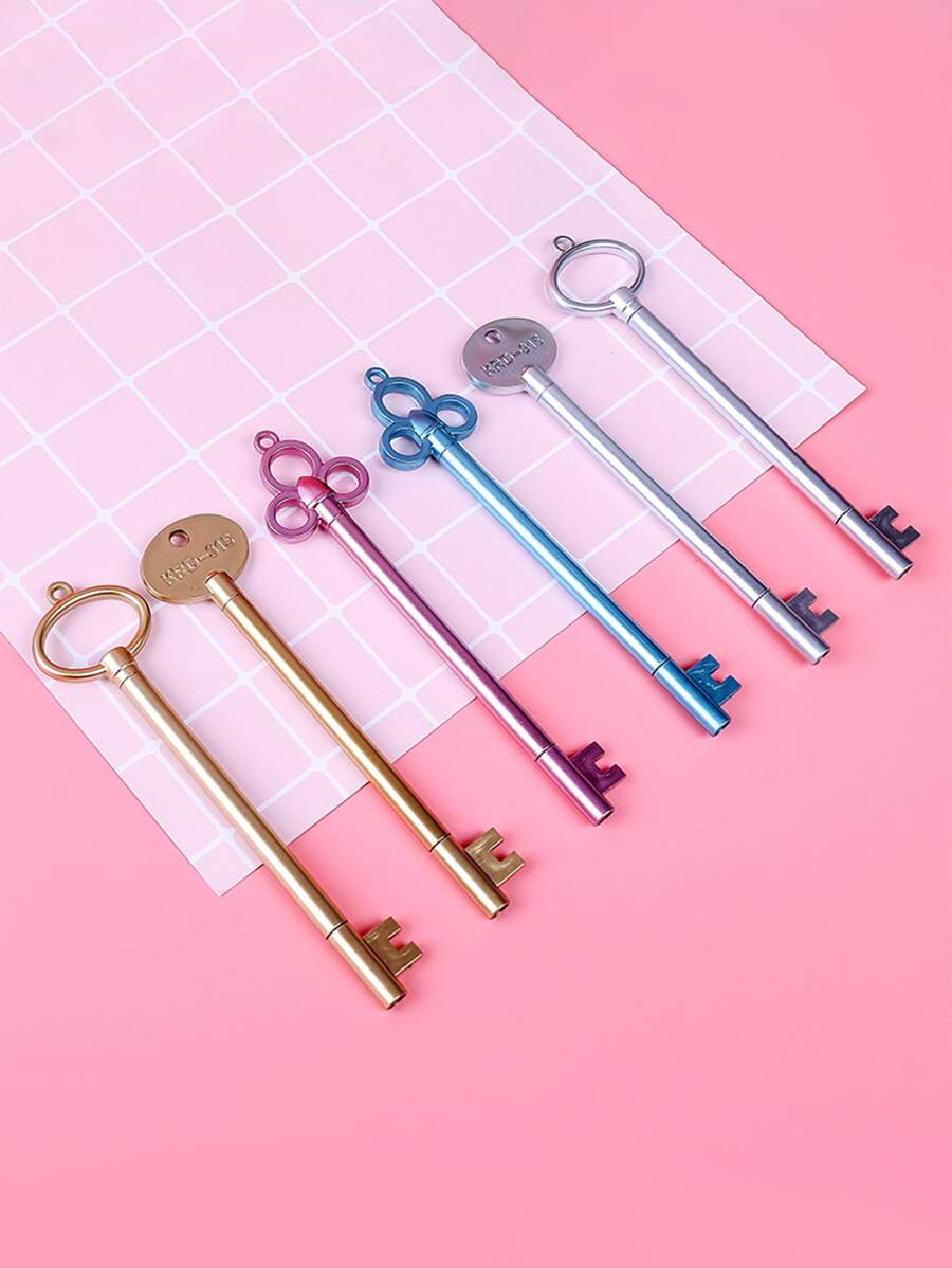 6支鑰匙設計中性筆，用於書寫的複古鑰匙形中性筆 - 黑色 - 查看 1