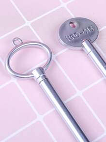 6支鑰匙設計中性筆，用於書寫的複古鑰匙形中性筆 - 黑色 - 查看 4