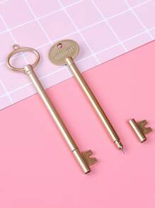 6支鑰匙設計中性筆，用於書寫的複古鑰匙形中性筆 - 黑色 - 查看 6