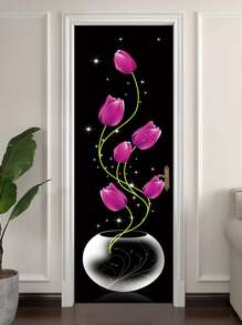 1pc PVC Door Sticker, Creative Flower Pattern Waterproof Door Decoration Self-adhesive Sticker For Bathroom - Multicolor - View 1