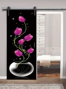 1pc PVC Door Sticker, Creative Flower Pattern Waterproof Door Decoration Self-adhesive Sticker For Bathroom - Multicolor - View 2