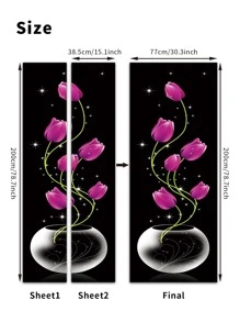 1pc PVC Door Sticker, Creative Flower Pattern Waterproof Door Decoration Self-adhesive Sticker For Bathroom - Multicolor - View 3