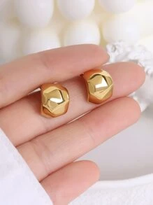 Minimalist Stud Earrings - Yellow Gold - View 4