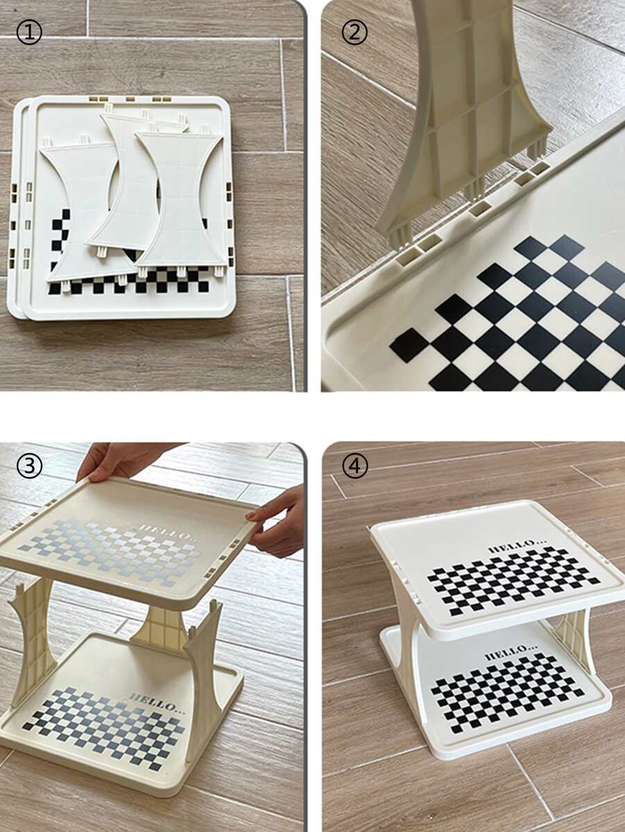 1pc Plastic Shoe Storage Rack, Modern Checkerboard Pattern Shoe Shelf