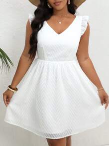 Dreamara Plus Tie Backless Ruffle Trim Dress - White - View 4