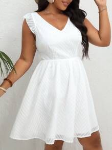 Dreamara Plus Tie Backless Ruffle Trim Dress - White - View 5