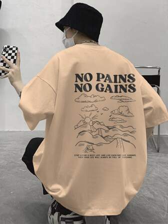 Manfinity Hypemode Loose Fit Men's Slogan And Mountain Printed T-Shirt