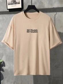 Manfinity Hypemode Loose Fit Men's Slogan And Mountain Printed T-Shirt - Apricot - View 2